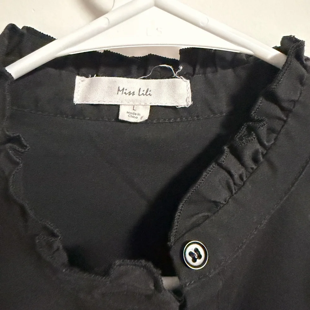 Miss Lili Black Ruffled Blouse Large